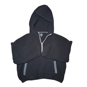 GAP Womens Large Black Fleece Sherpa Quarter Zip Hoodie Cropped